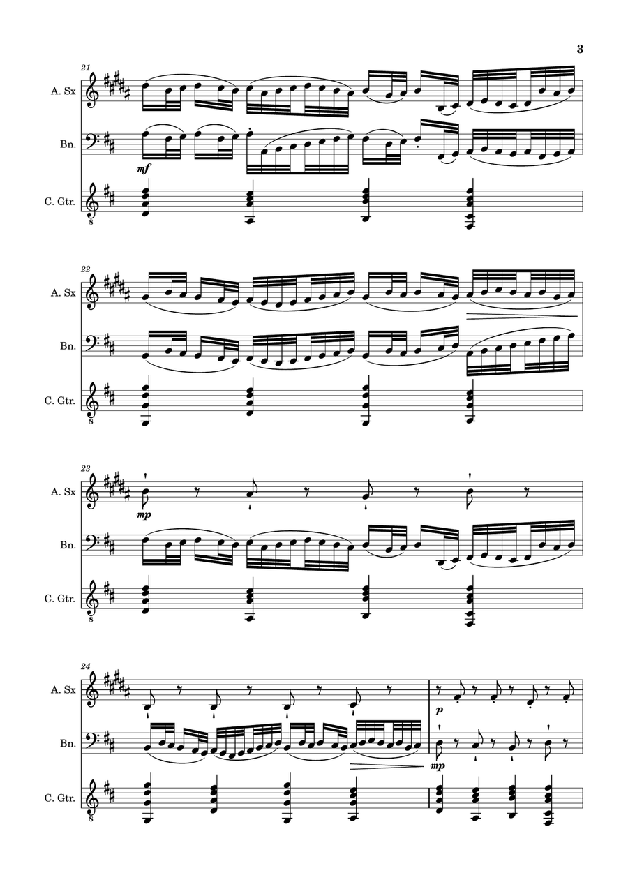 Canon in D Major, P.37; T.337. A. Sax, Bassoon, and Guitar. Score and Parts. Chamber Music scores gallery preview page 3
