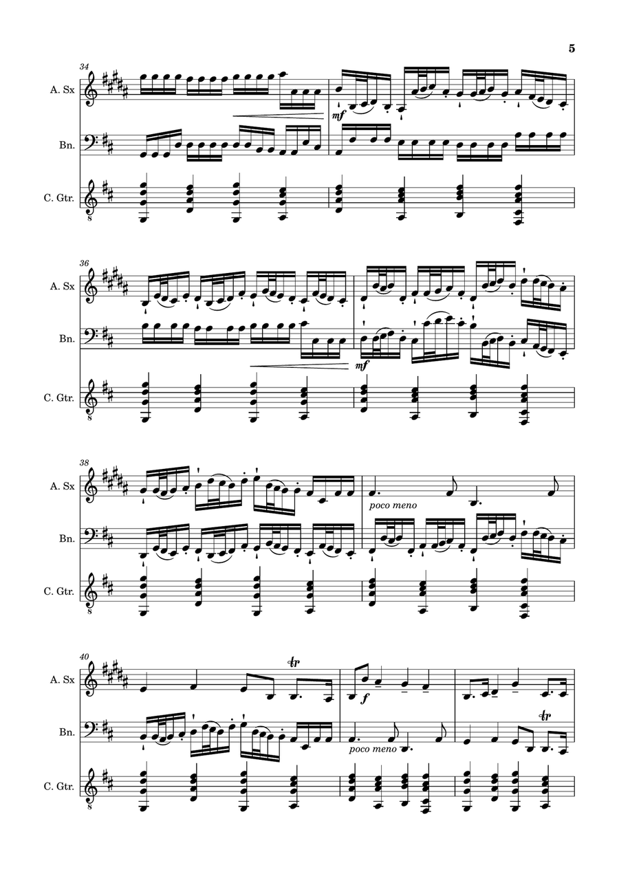 Canon in D Major, P.37; T.337. A. Sax, Bassoon, and Guitar. Score and Parts. Chamber Music scores gallery preview page 5