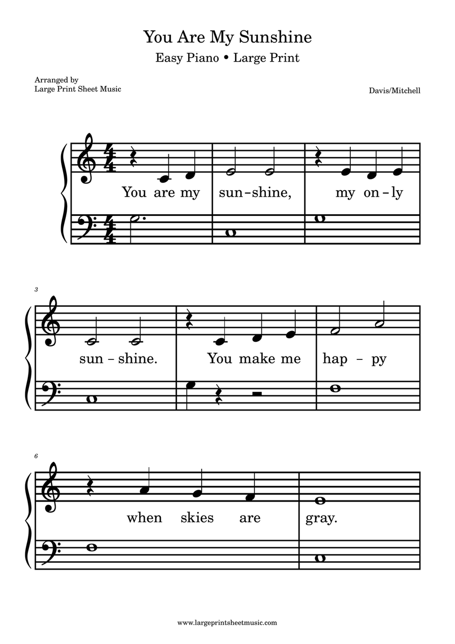 You Are My Sunshine LARGE PRINT Easy Piano Piano Method scores gallery preview page 1