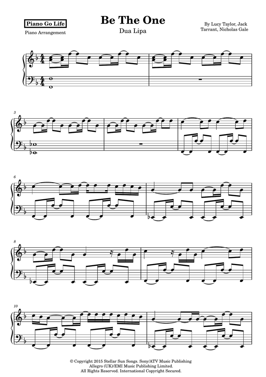 Be The One Be The One Piano Solo scores gallery preview page 1