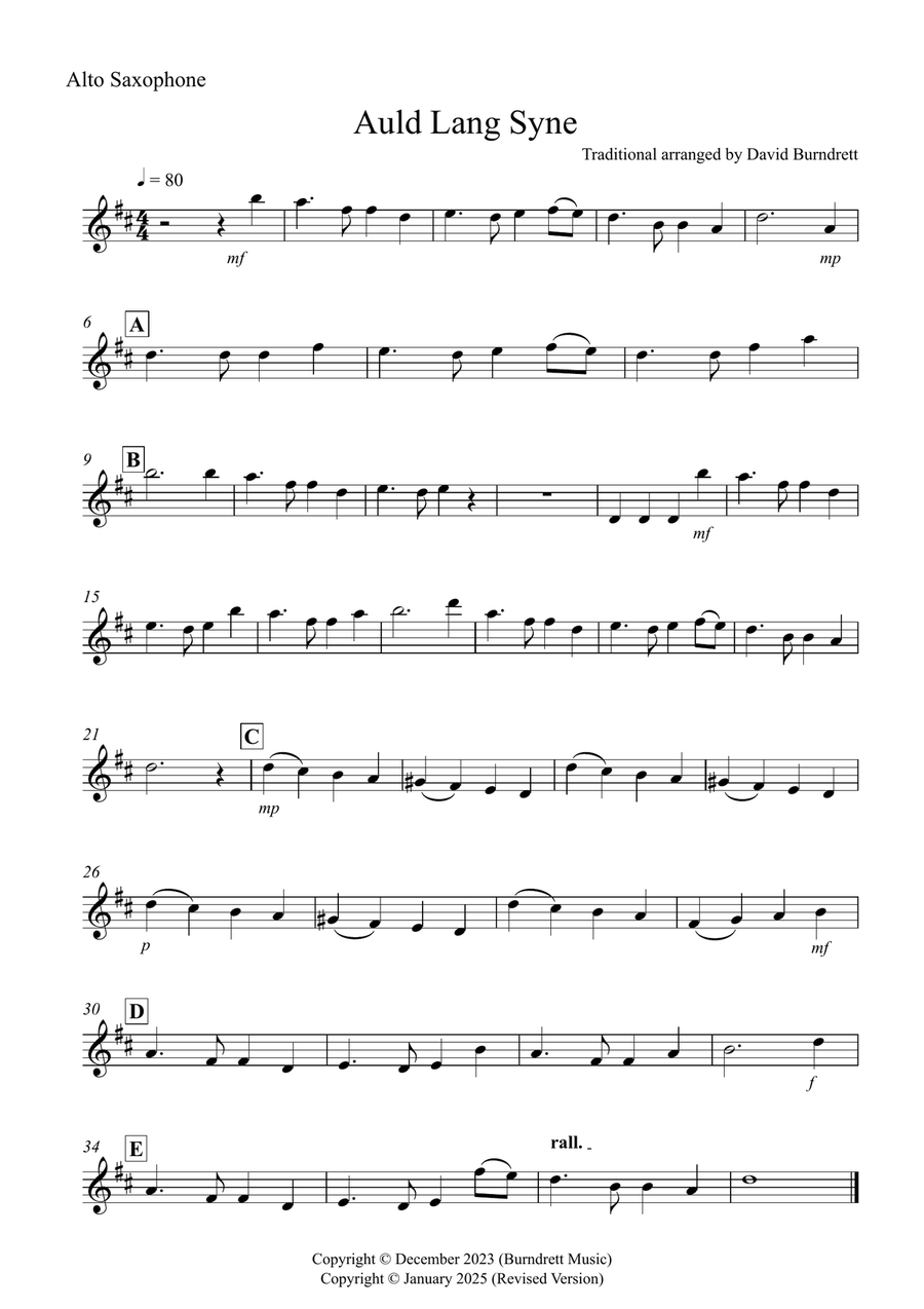 Auld Lang Syne for Alto Saxophone and Cello Duet Alto Saxophone scores gallery preview page 4