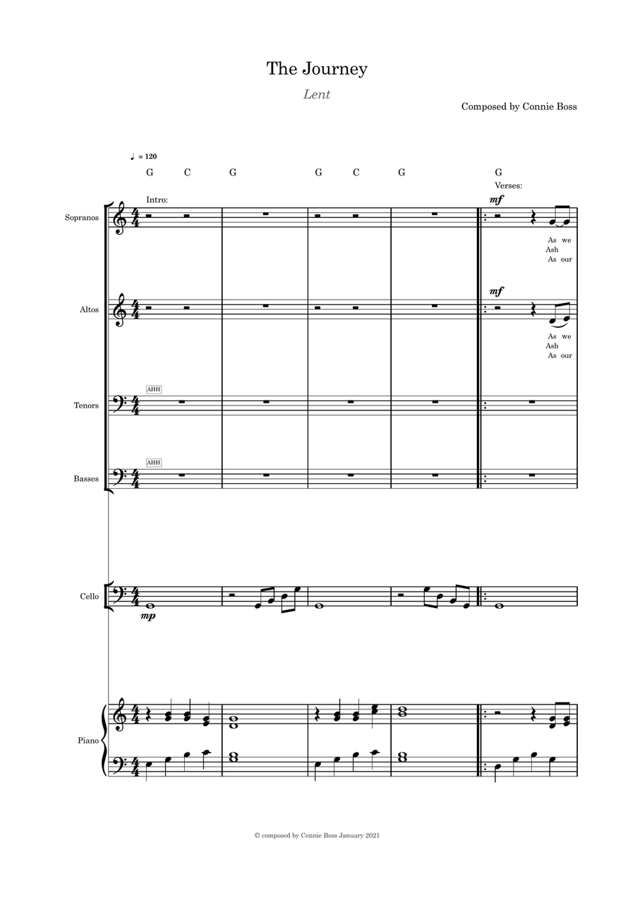 The Journey - Lent SATB cello or flute or violin and piano withparts 4-Part scores gallery preview page 1