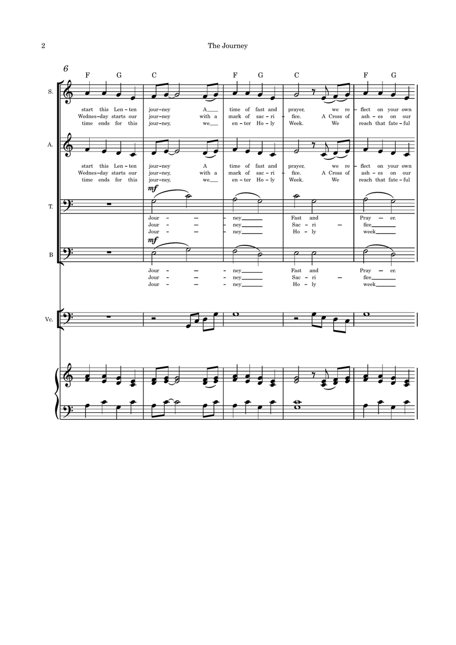 The Journey - Lent SATB cello or flute or violin and piano withparts 4-Part scores gallery preview page 2