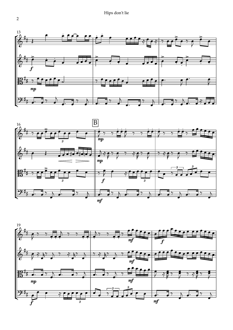 Hips Don't Lie Hips Don't Lie String Quartet scores gallery preview page 2