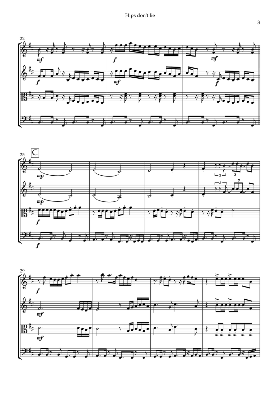 Hips Don't Lie Hips Don't Lie String Quartet scores gallery preview page 3