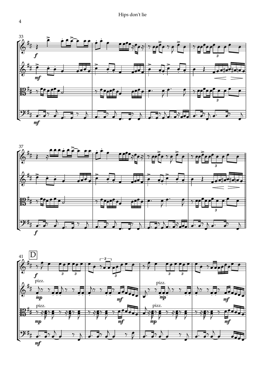 Hips Don't Lie Hips Don't Lie String Quartet scores gallery preview page 4