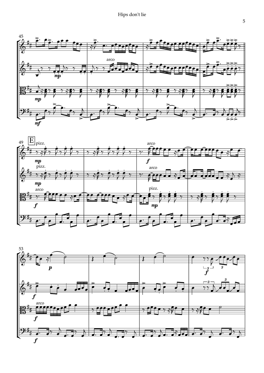 Hips Don't Lie Hips Don't Lie String Quartet scores gallery preview page 5