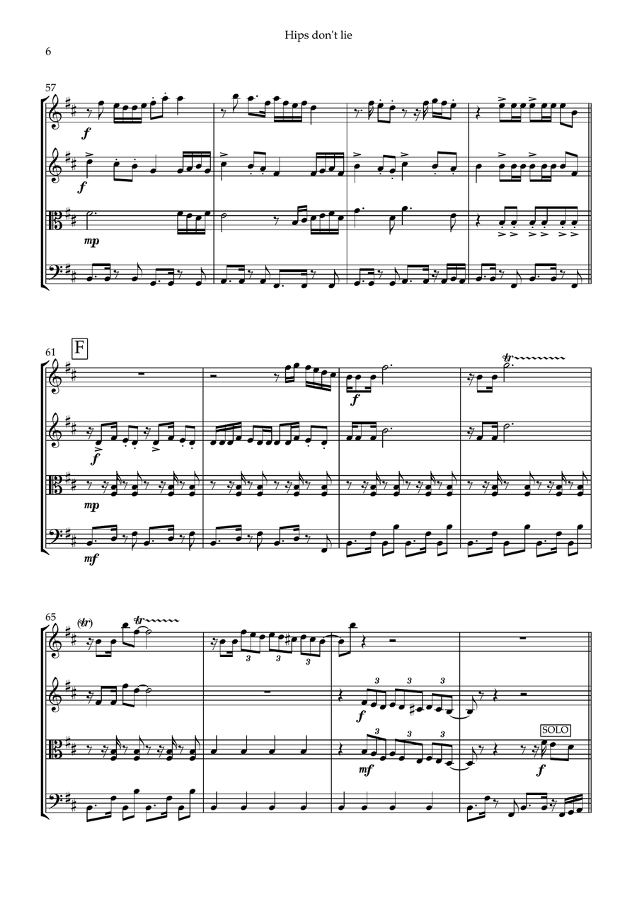 Hips Don't Lie Hips Don't Lie String Quartet scores gallery preview page 6