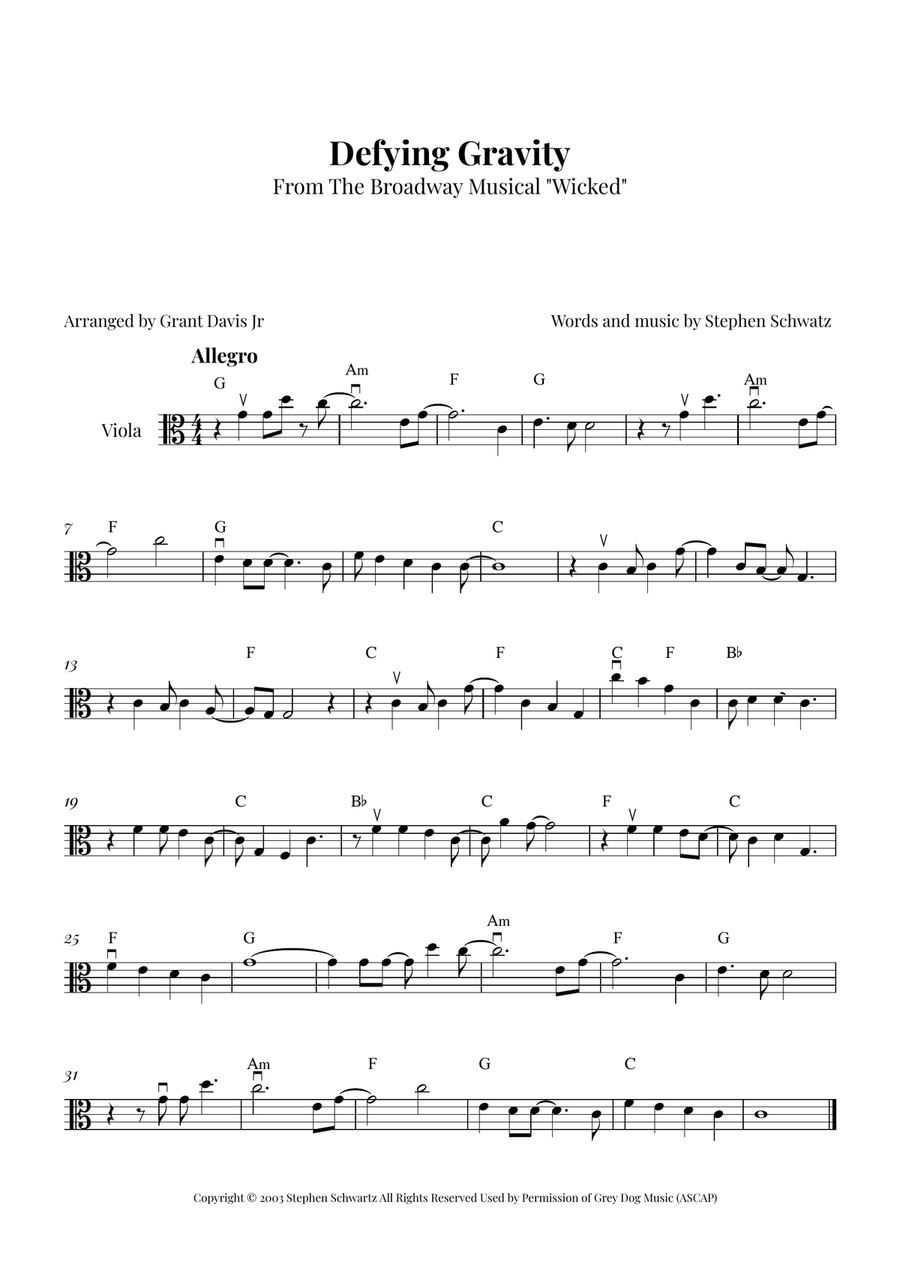 Defying Gravity Viola Solo scores gallery preview page 1