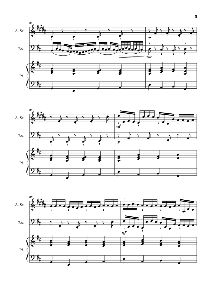 Canon in D Major, P.37; T.337. A. Sax, Bassoon, and Piano. Score and Parts. Woodwind Duet scores gallery preview page 5