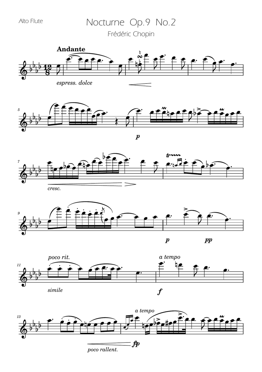 Chopin - Nocturne op.9 No.2 - Alto Flute Solo Flute Solo scores gallery preview page 1