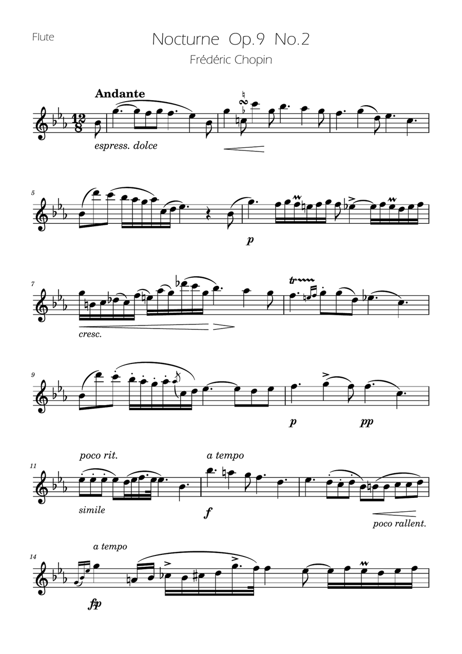 Chopin - Nocturne op.9 No.2 - Flute Solo Flute Solo scores gallery preview page 1