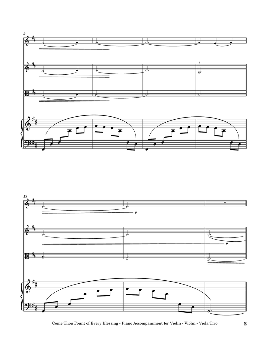 Come, Thou Fount of Every Blessing (Violin - Violin - Viola Trio with Piano Accompaniment) String Trio scores gallery preview page 3