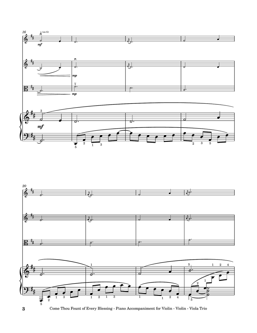 Come, Thou Fount of Every Blessing (Violin - Violin - Viola Trio with Piano Accompaniment) String Trio scores gallery preview page 4