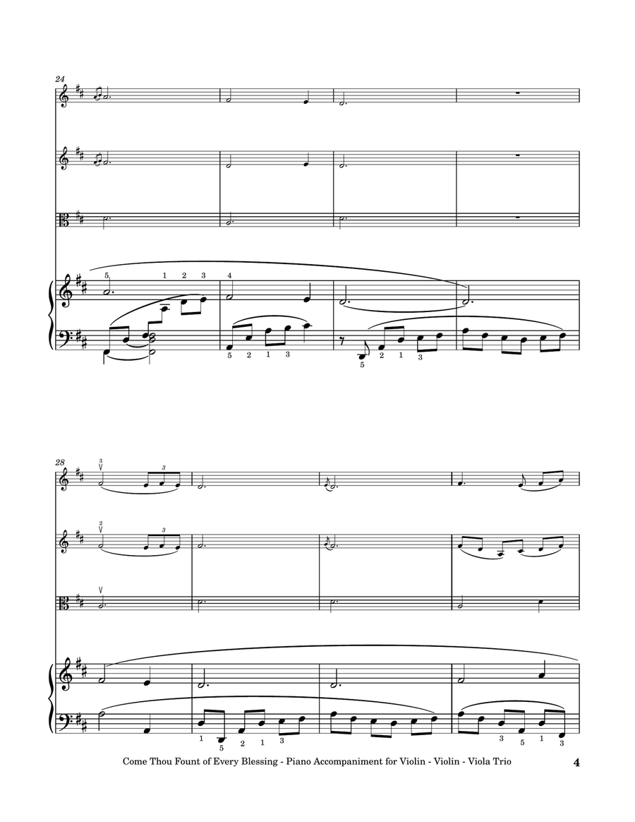 Come, Thou Fount of Every Blessing (Violin - Violin - Viola Trio with Piano Accompaniment) String Trio scores gallery preview page 5