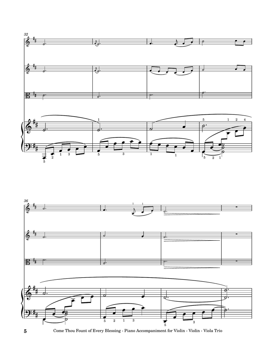 Come, Thou Fount of Every Blessing (Violin - Violin - Viola Trio with Piano Accompaniment) String Trio scores gallery preview page 6