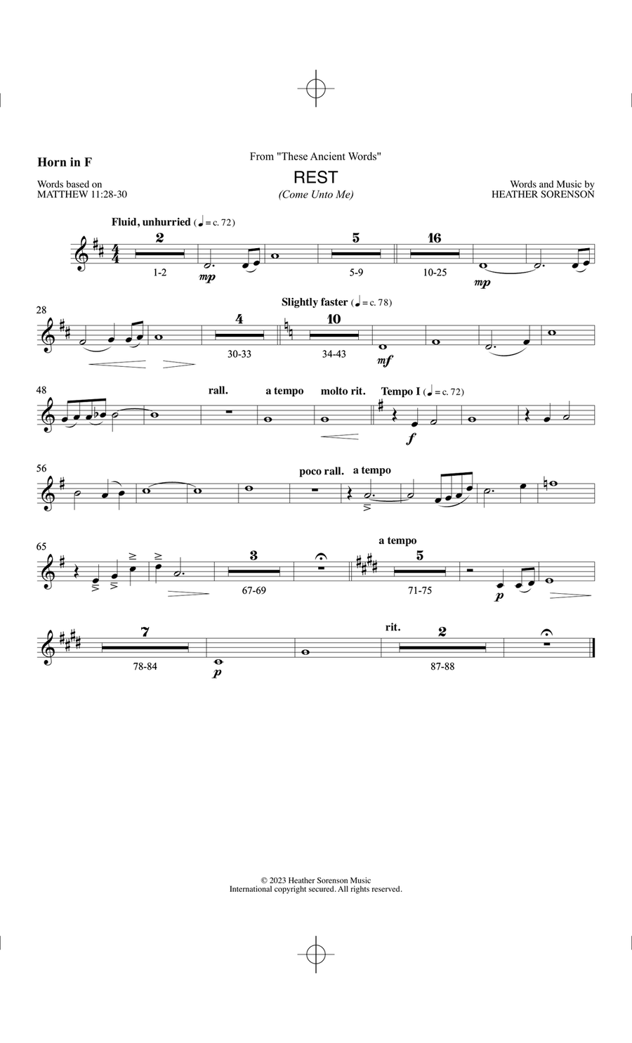 Rest (from These Ancient Words) - F Horn Choir scores gallery preview page 1