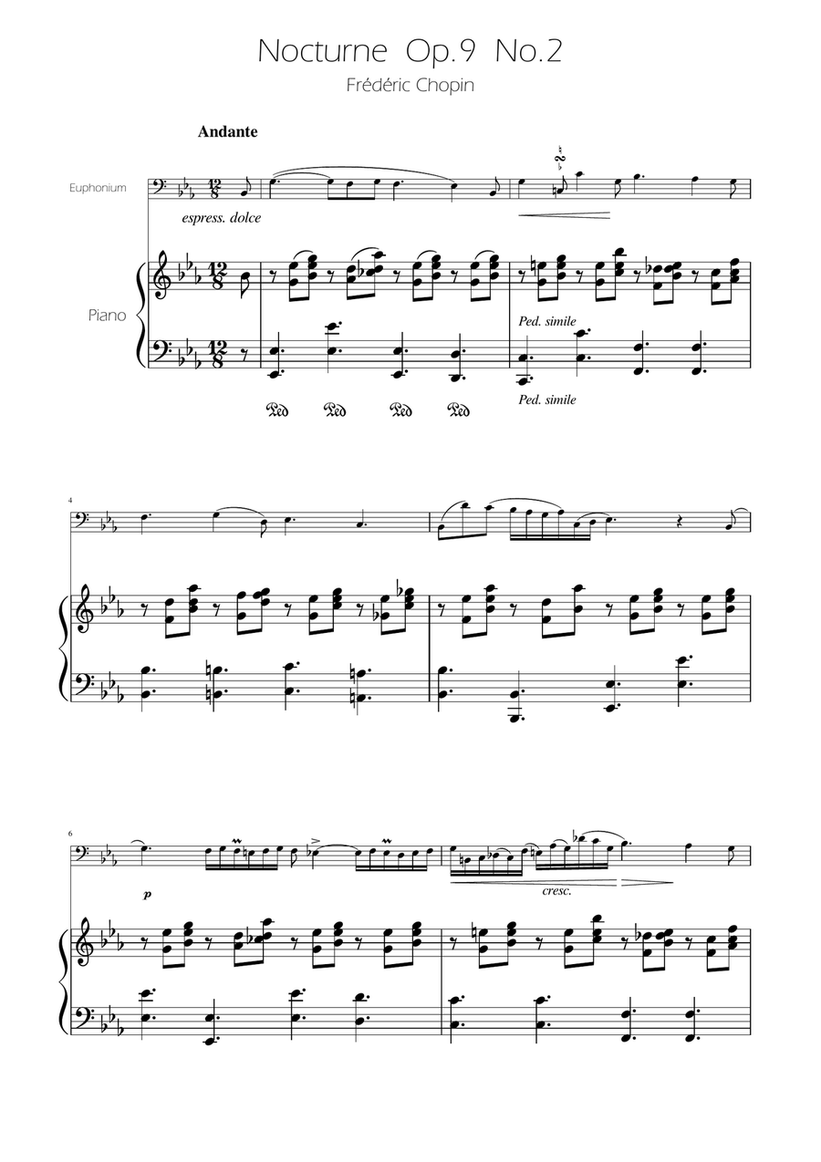 Chopin - Nocturne op.9 No.2 - Euphonium Solo w/Piano Euphonium scores gallery preview page 1