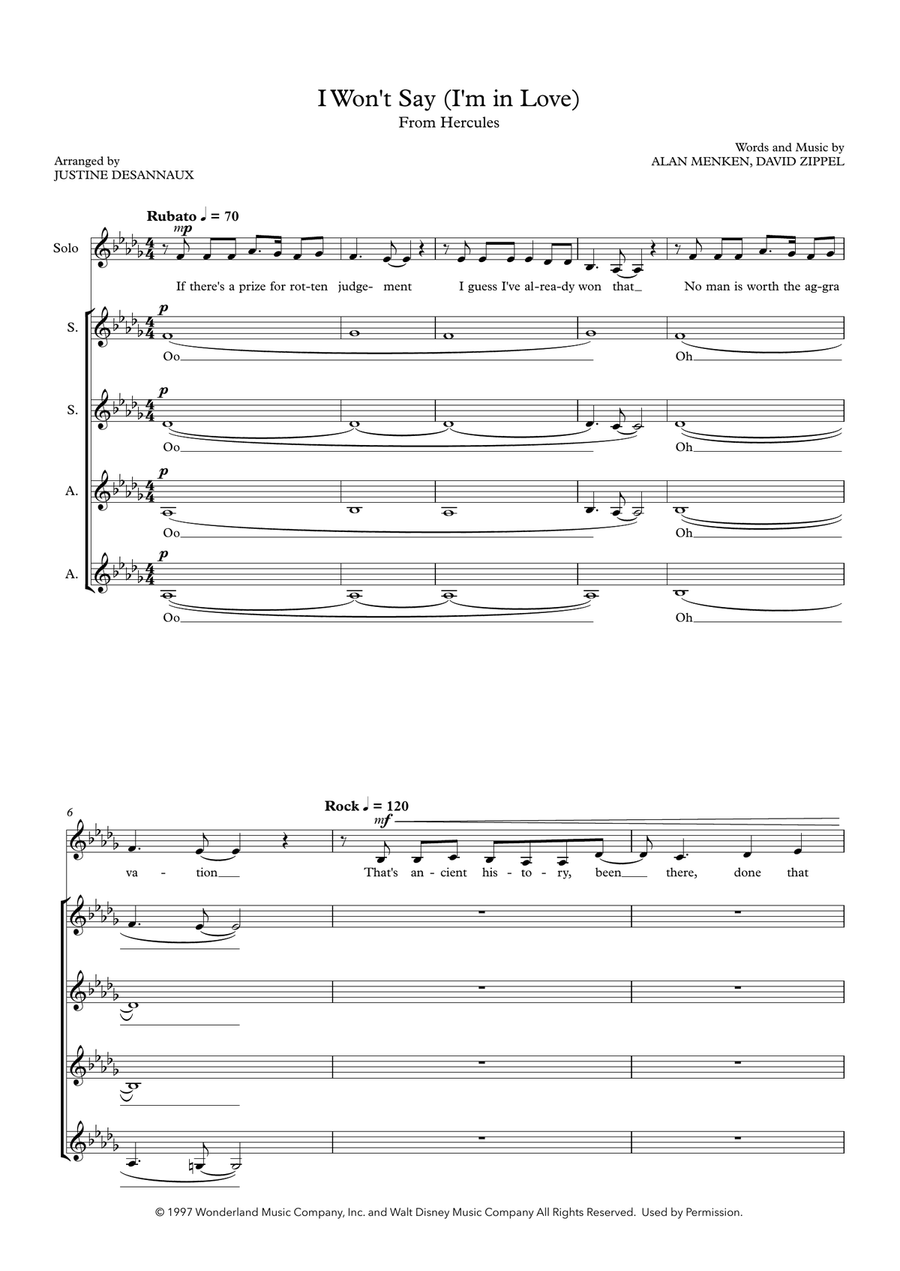 I Won't Say (I'm In Love) SSAA scores gallery preview page 1