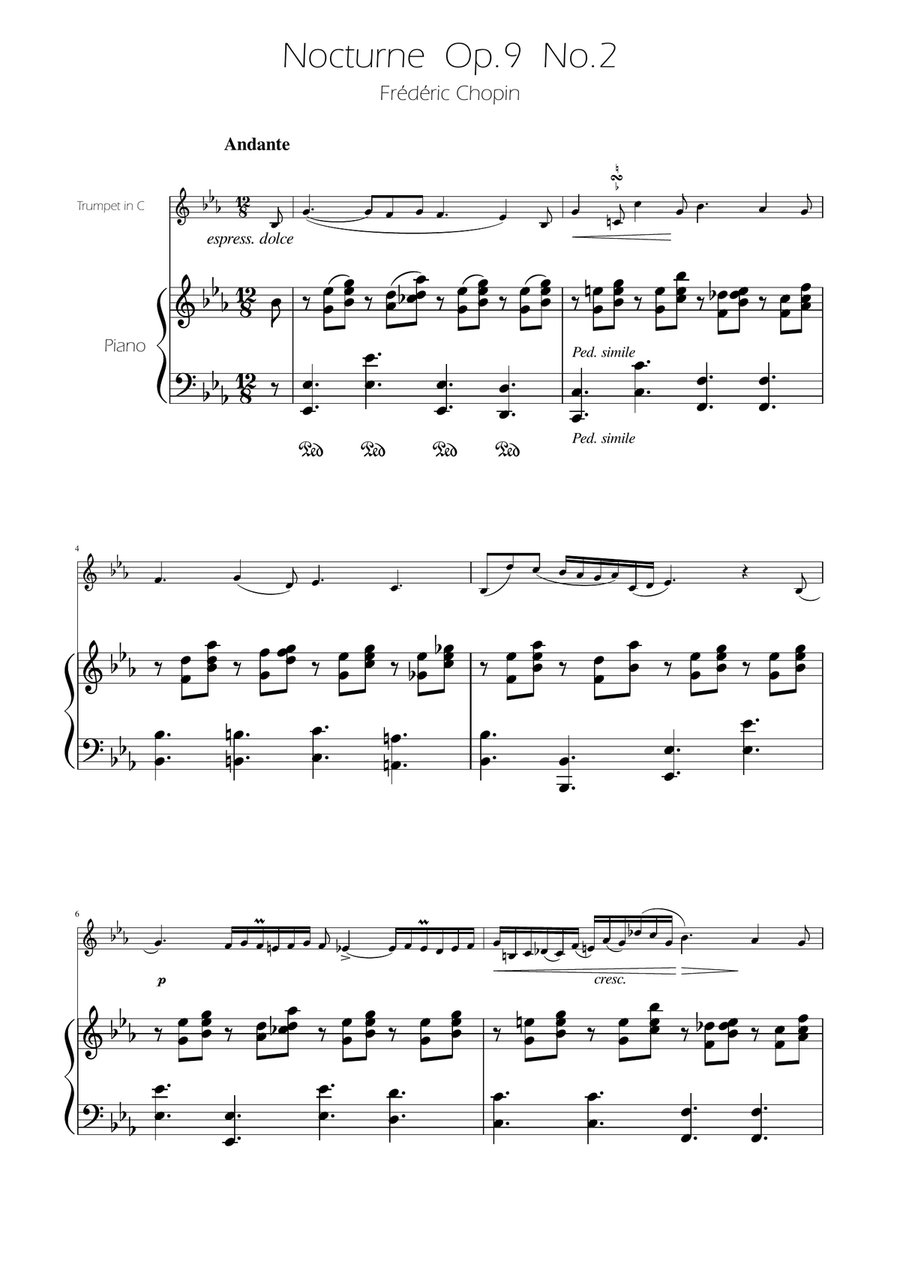 Chopin - Nocturne op.9 No.2 - Trumpet in C Solo w/Piano C Trumpet scores gallery preview page 4