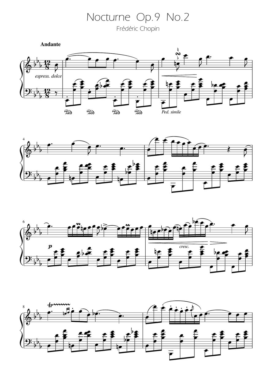 Chopin - Nocturne op.9 No.2 Piano Solo scores gallery preview page 1