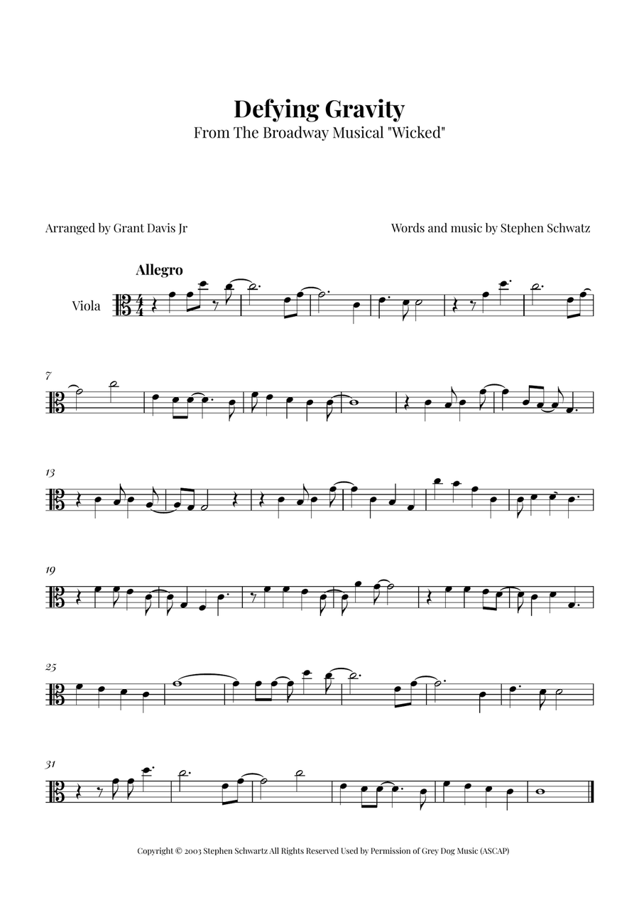 Defying Gravity Viola Solo scores gallery preview page 1