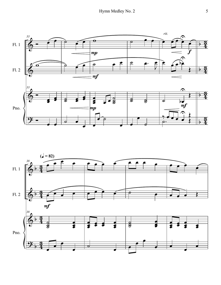 Hymn Medley No. 2 (Flute Duet with Piano) Flute Duet scores gallery preview page 5