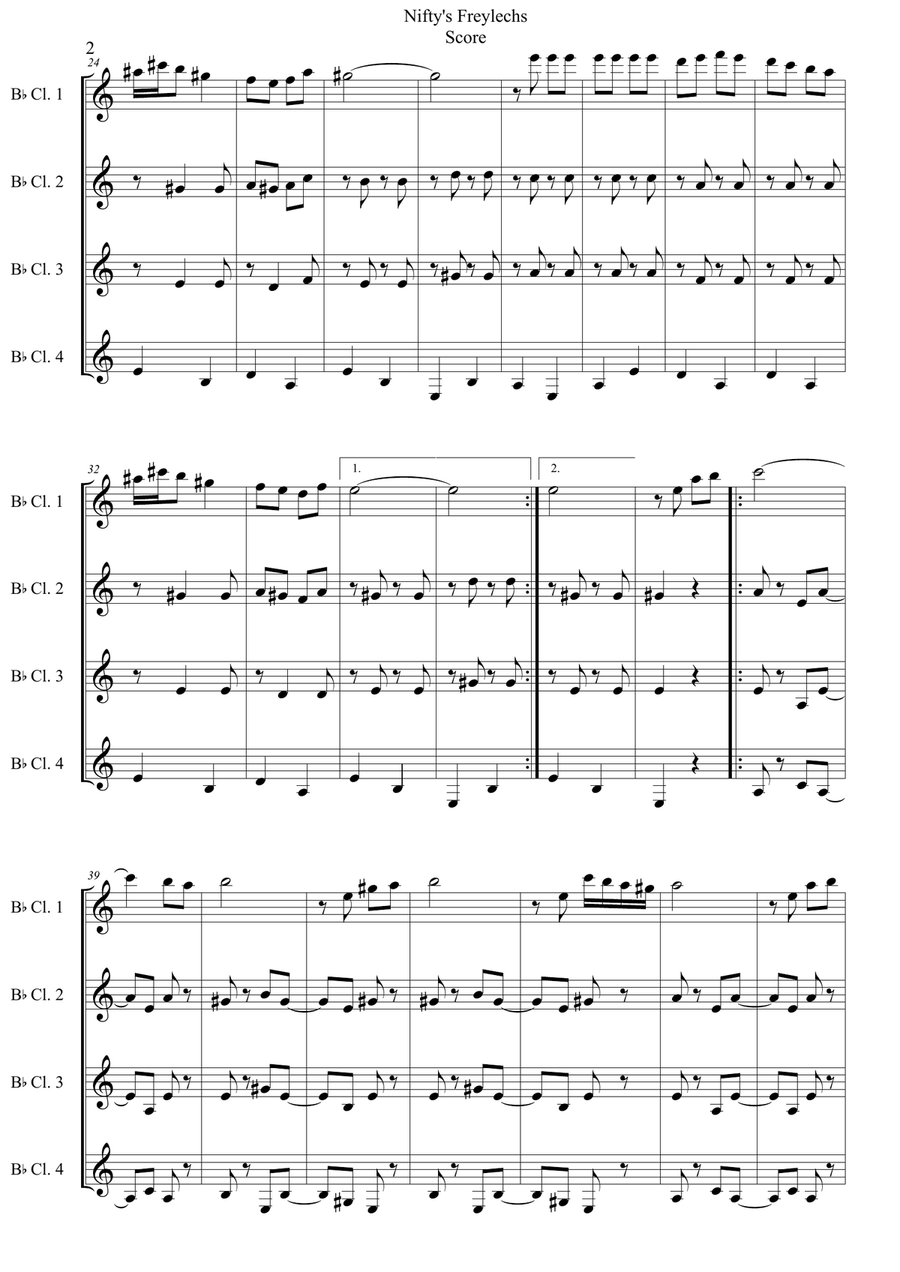 Nifty's Freylech Nifty's Freylech Clarinet Quartet scores gallery preview page 2