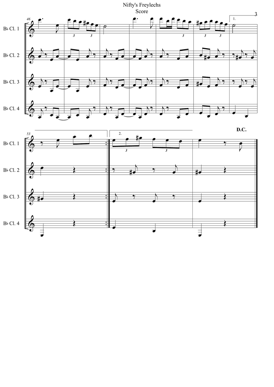 Nifty's Freylech Nifty's Freylech Clarinet Quartet scores gallery preview page 3