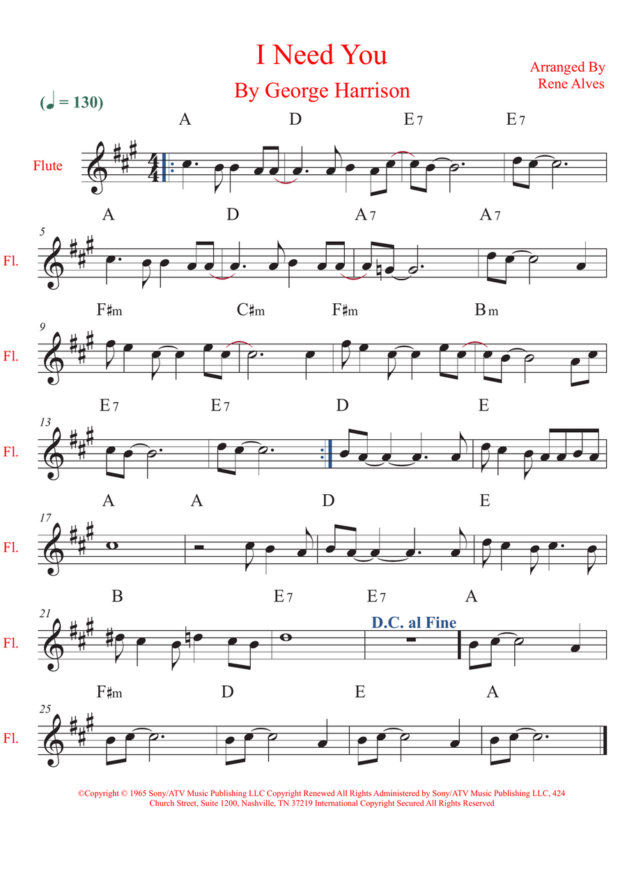 I Need You I Need You Flute Solo scores gallery preview page 1