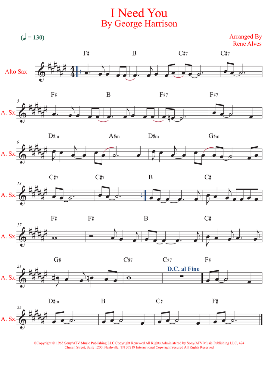 I Need You I Need You Alto Saxophone scores gallery preview page 1