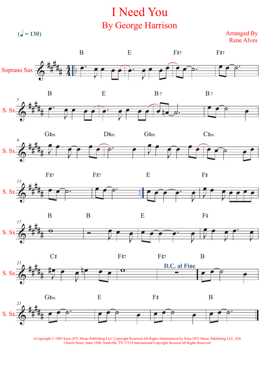 I Need You I Need You Soprano Saxophone scores gallery preview page 1