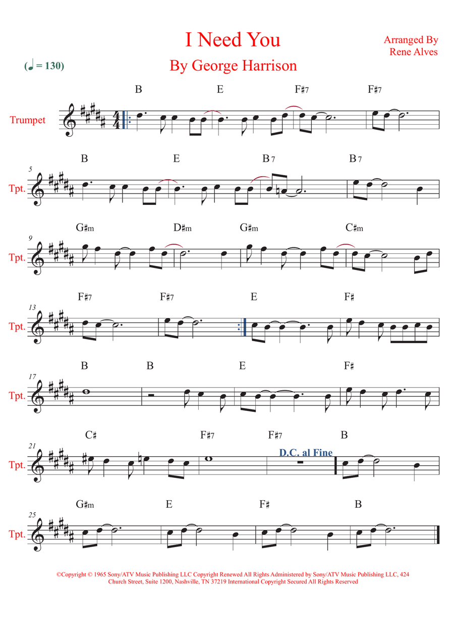 I Need You I Need You B-Flat Trumpet scores gallery preview page 1