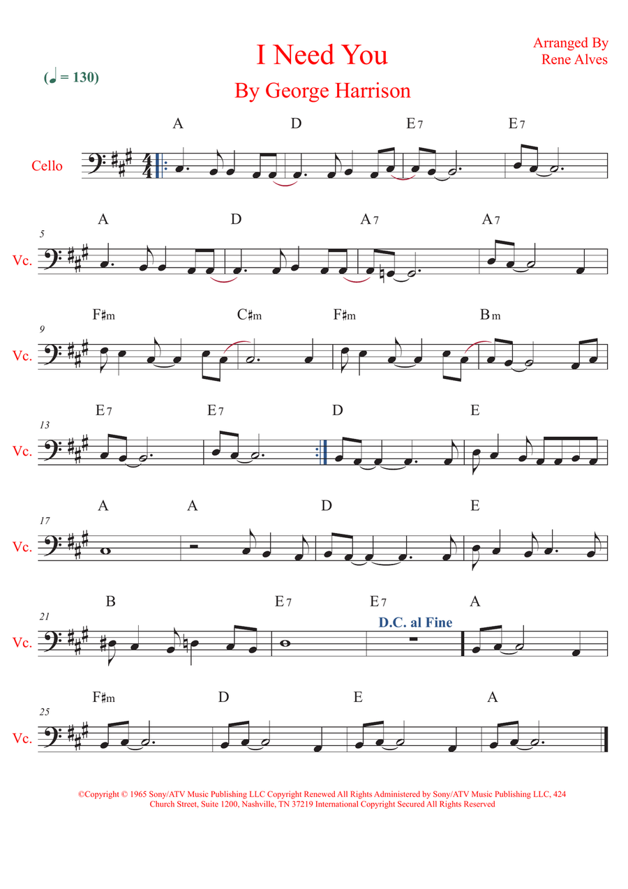 I Need You I Need You Cello Solo scores gallery preview page 1