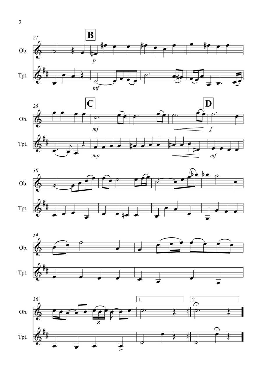 Air on a G String for Oboe and Trumpet Duet Trumpet Duet scores gallery preview page 2