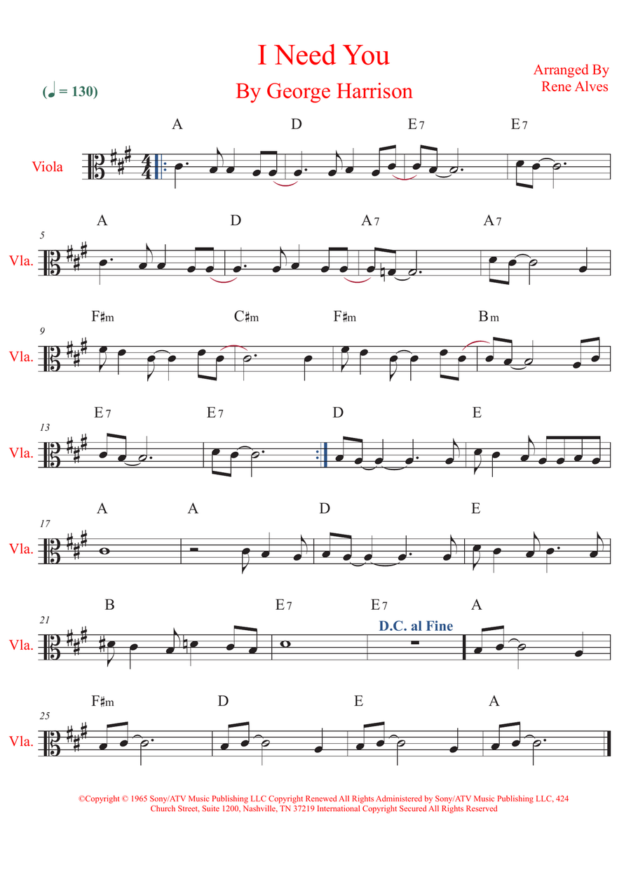 I Need You I Need You Viola Solo scores gallery preview page 1