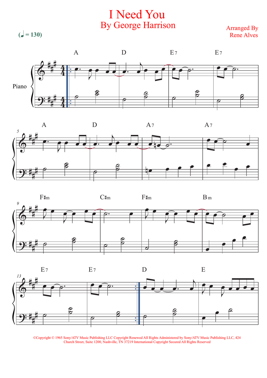 I Need You Easy Piano scores gallery preview page 1