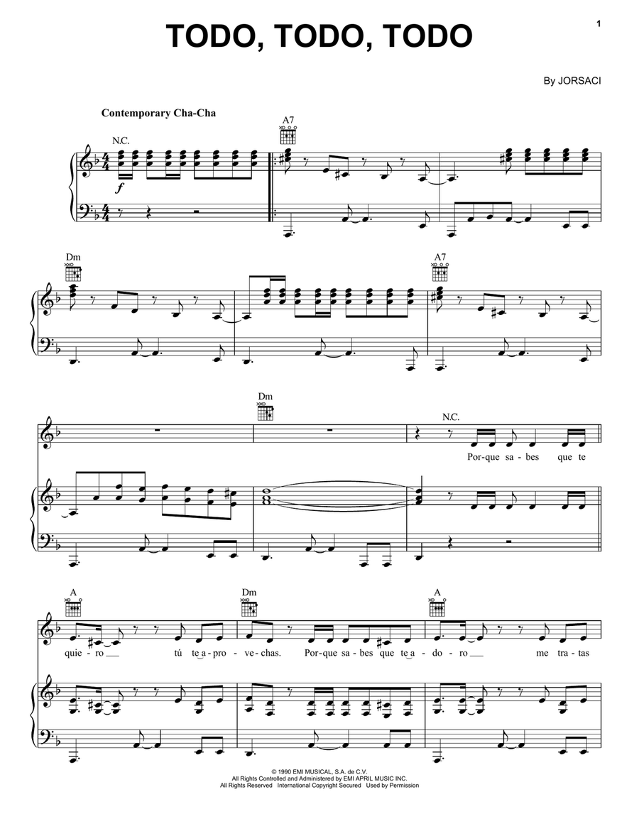 Todo, Todo, Todo Todo, Todo, Todo Piano, Vocal, Guitar scores gallery preview page 1