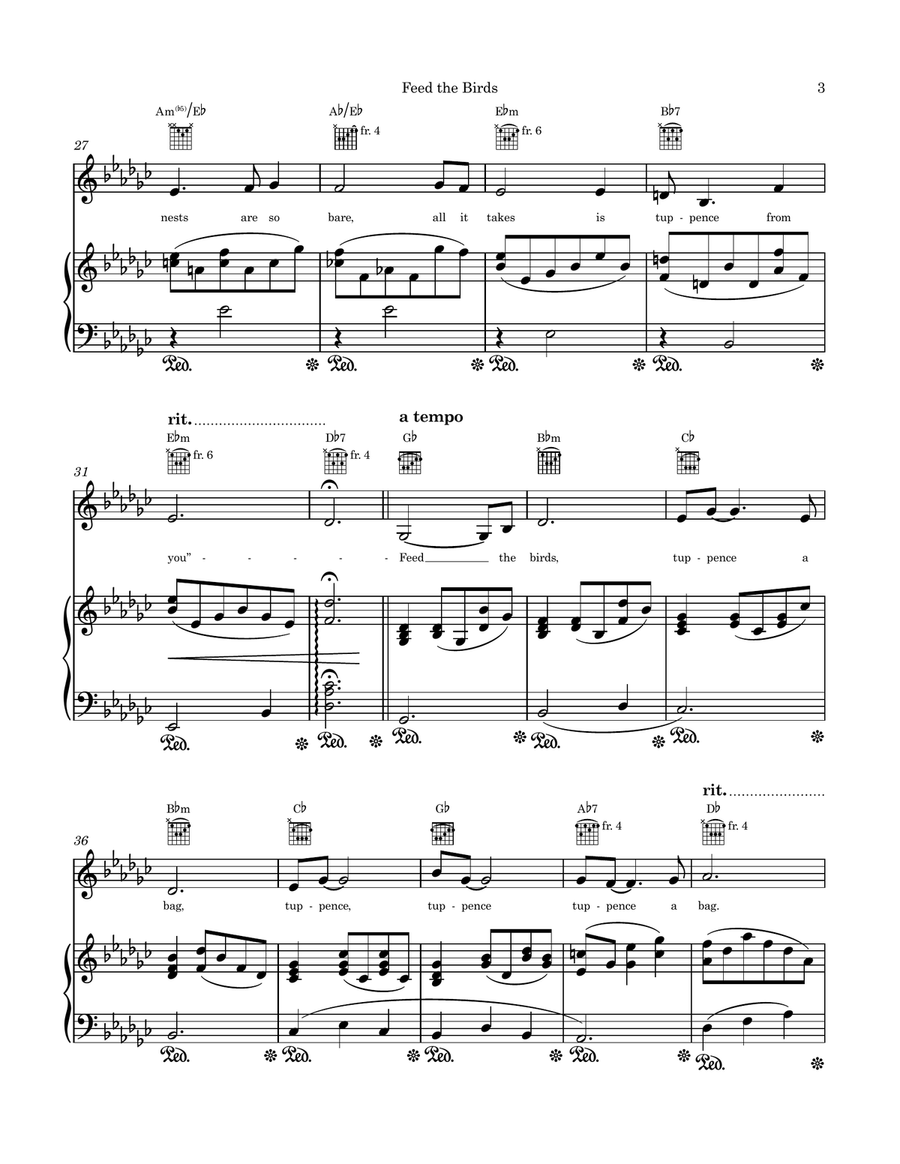 Feed The Birds (Tuppence A Bag) Piano, Vocal scores gallery preview page 3