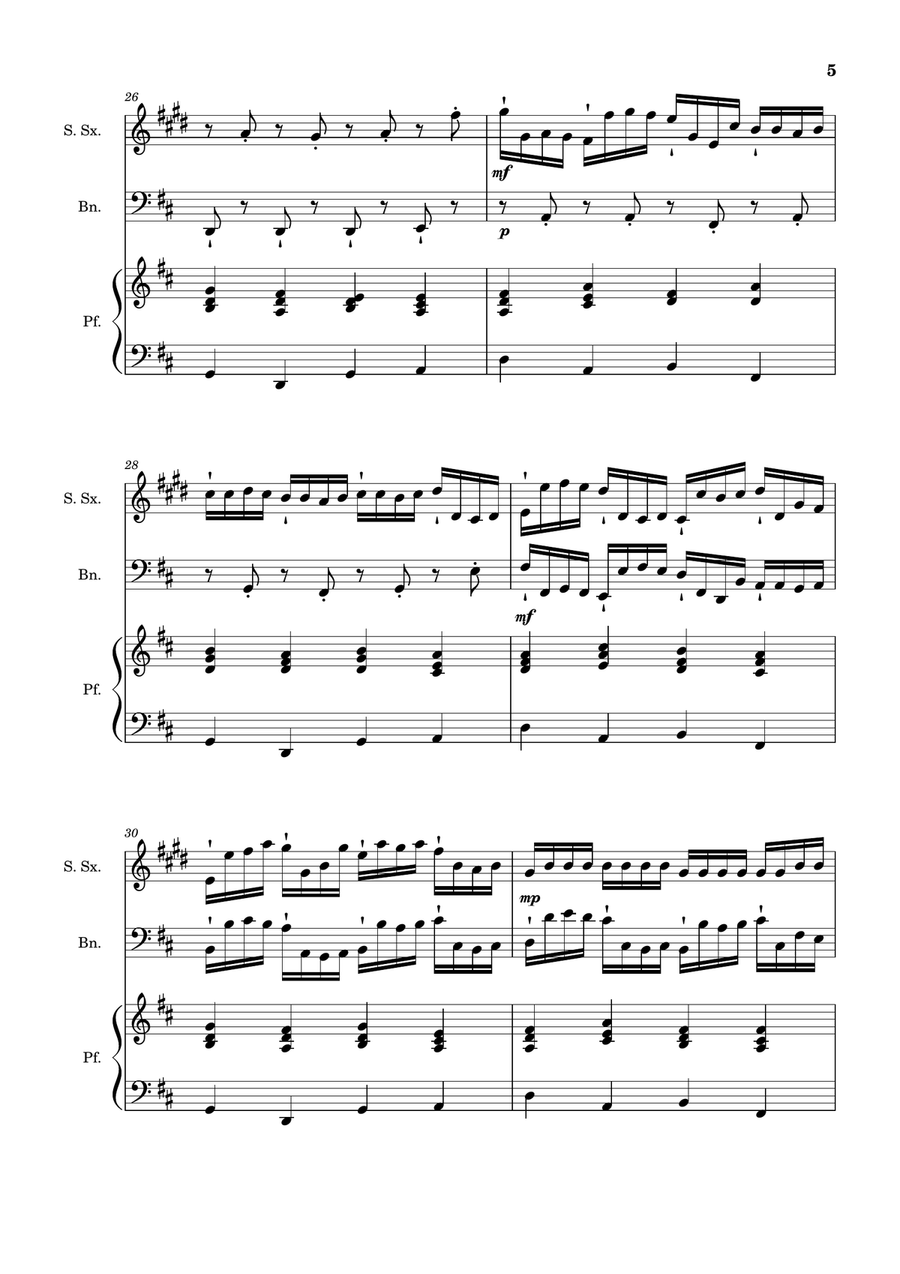 Canon in D Major, P.37; T.337. S. Sax, Bassoon, and Piano. Score and Parts. Woodwind Duet scores gallery preview page 5