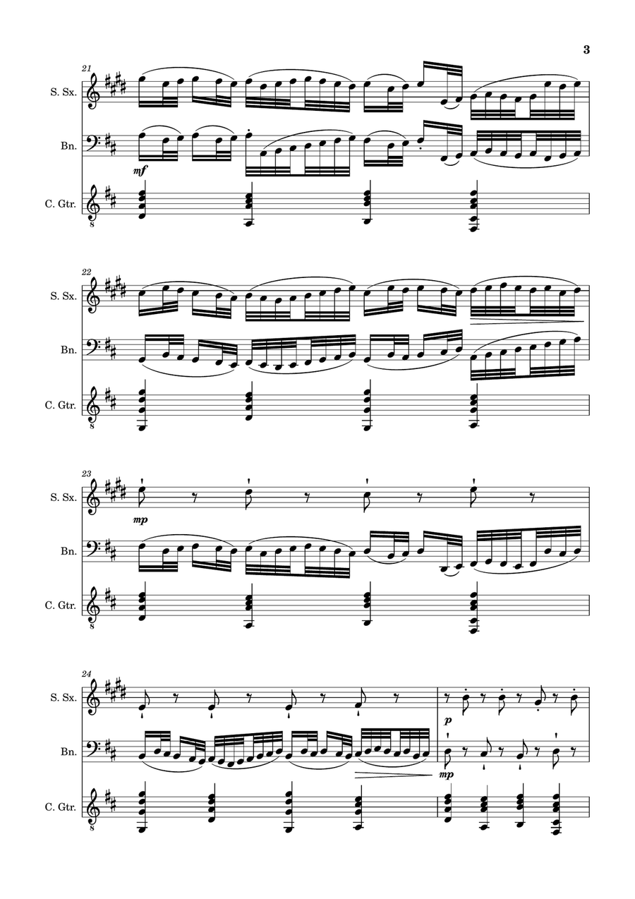 Canon in D Major, P.37; T.337. S. Sax, Bassoon, and Guitar. Score and Parts. Chamber Music scores gallery preview page 3