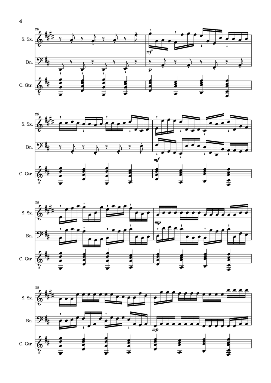 Canon in D Major, P.37; T.337. S. Sax, Bassoon, and Guitar. Score and Parts. Chamber Music scores gallery preview page 4