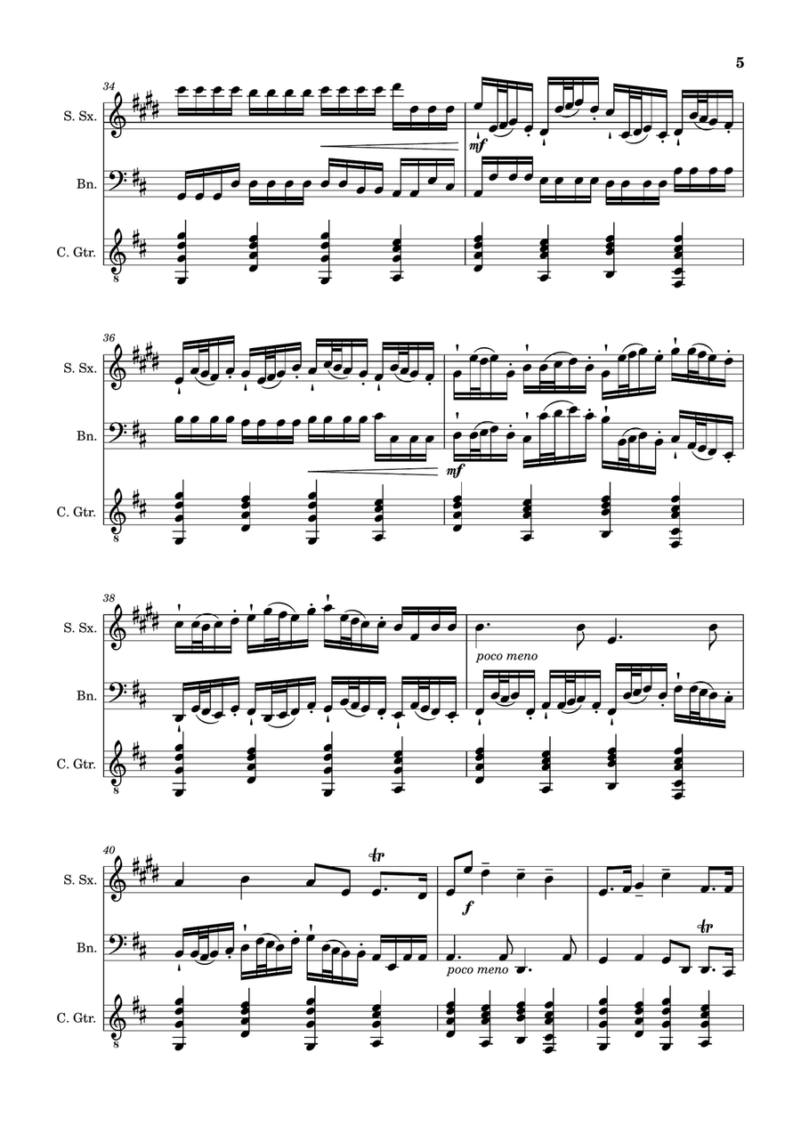 Canon in D Major, P.37; T.337. S. Sax, Bassoon, and Guitar. Score and Parts. Chamber Music scores gallery preview page 5