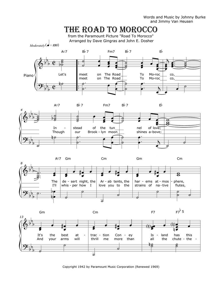 The Road To Morocco Piano, Vocal scores gallery preview page 1