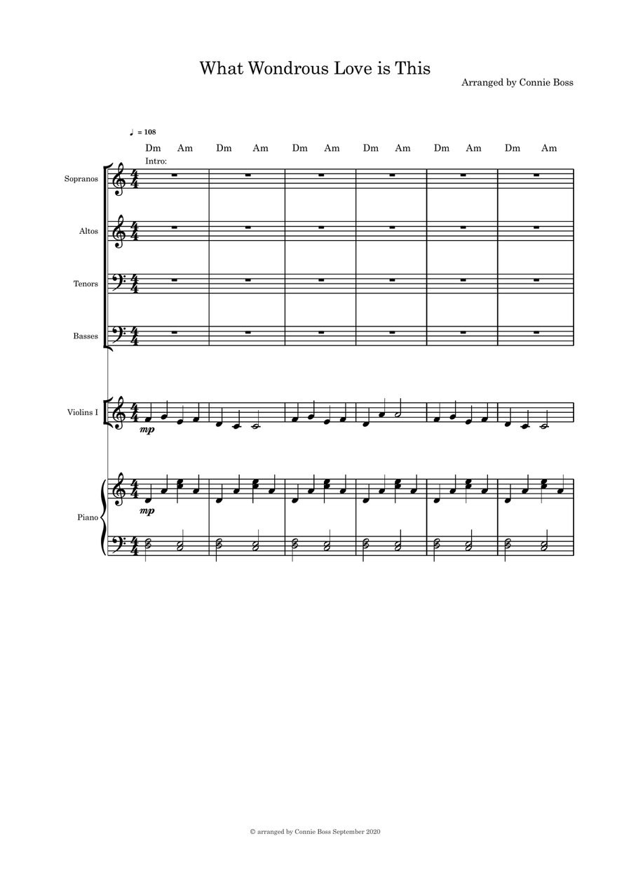 What Wondrous Love is This Original Lyrics SATB violin or flute or cello and piano 4-Part scores gallery preview page 1