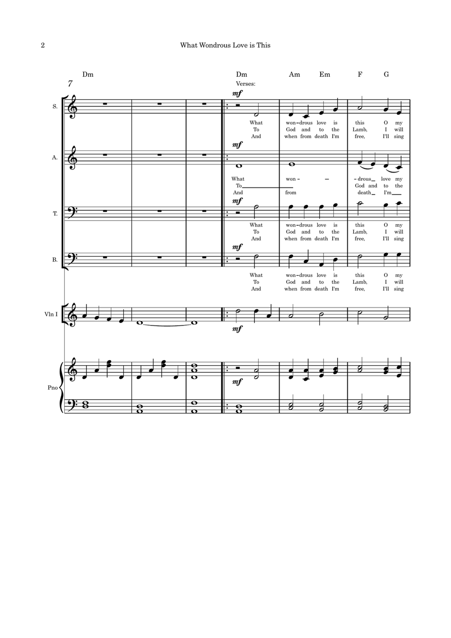 What Wondrous Love is This Original Lyrics SATB violin or flute or cello and piano 4-Part scores gallery preview page 2