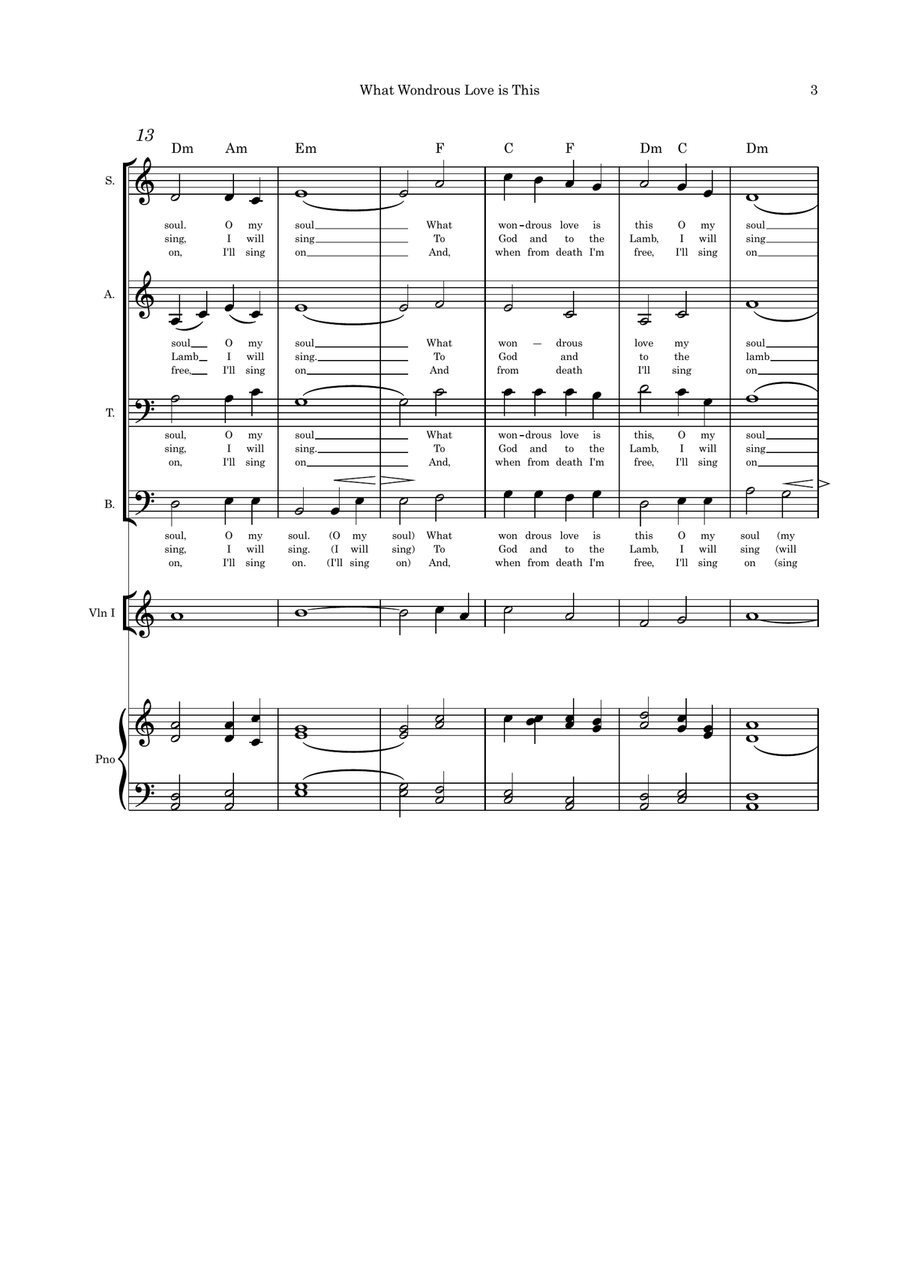 What Wondrous Love is This Original Lyrics SATB violin or flute or cello and piano 4-Part scores gallery preview page 3