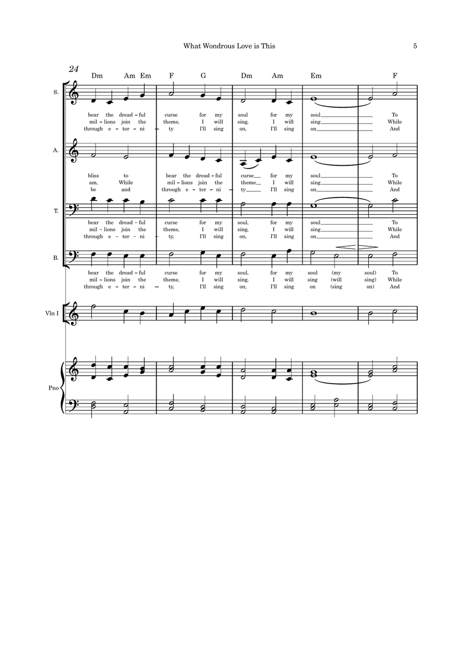 What Wondrous Love is This Original Lyrics SATB violin or flute or cello and piano 4-Part scores gallery preview page 5