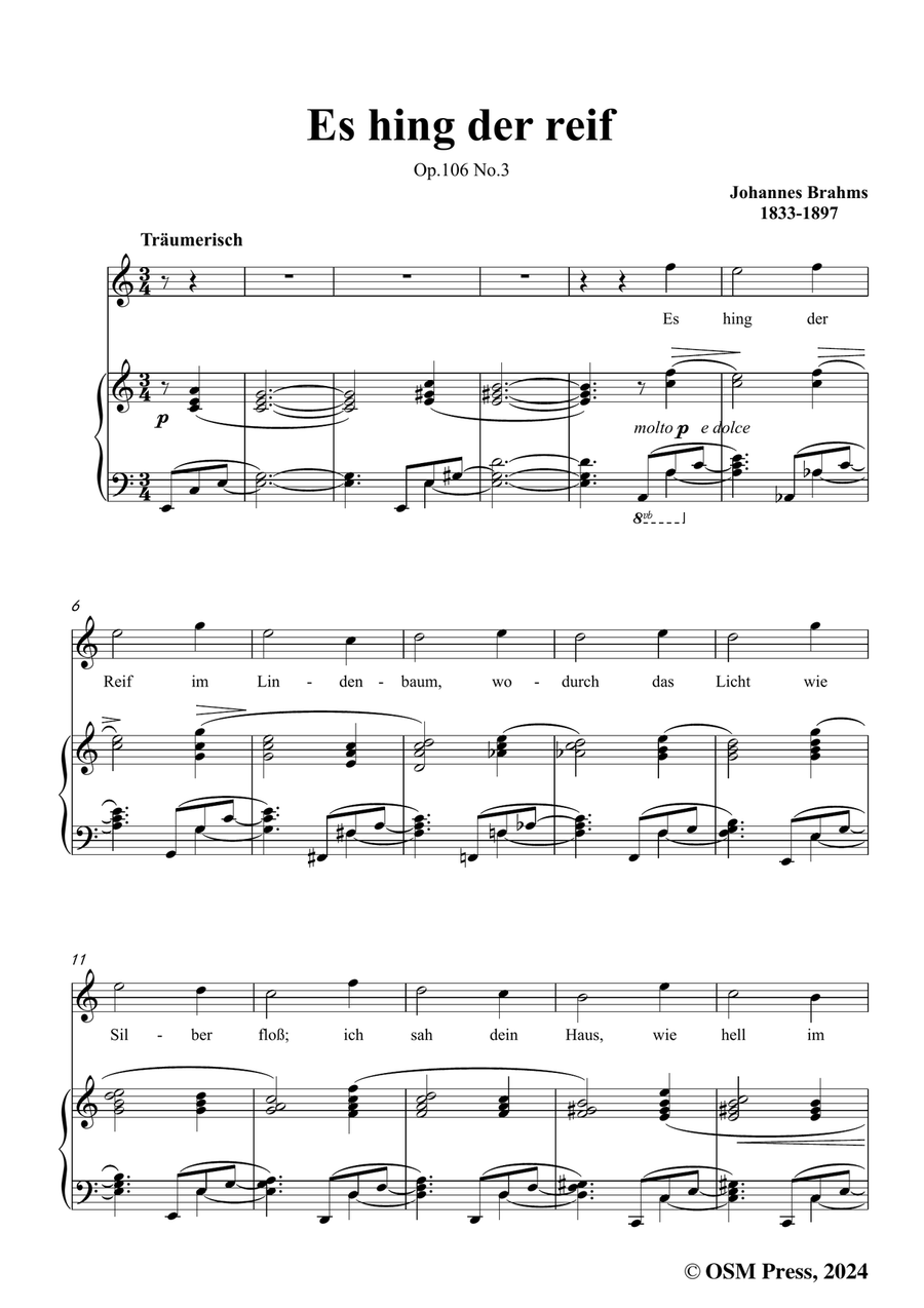 Brahms-Es hing der reif,in a minor Piano, Vocal scores gallery preview page 3