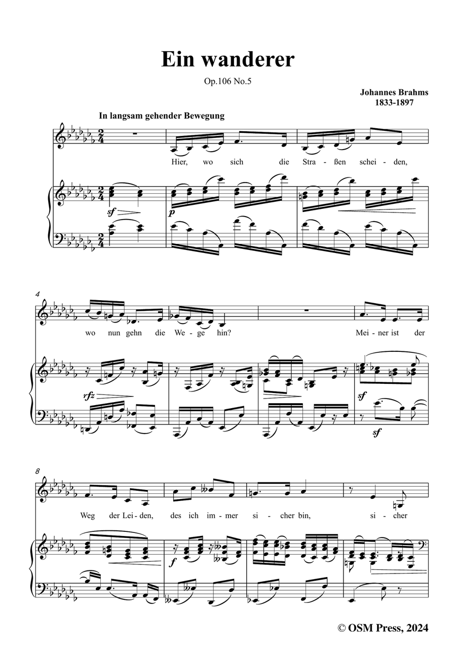 Brahms-Ein wanderer,in a flat minor Piano, Vocal scores gallery preview page 3
